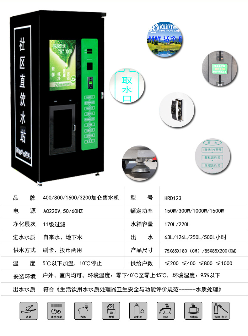 海潤德小區戶外刷卡投幣無人自動商用售水機過濾純凈水直飲凈水器