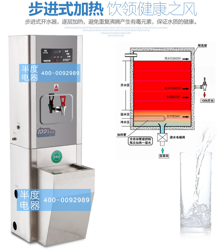 半度步進式大容量節(jié)能電熱開水器全自動商用不銹鋼節(jié)能飲水機