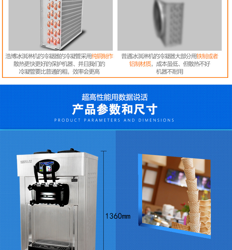 浩博冰淇淋機(jī)商用全不銹鋼軟質(zhì)冰激凌機(jī)器三色甜蛋筒雪糕機(jī)全自動(dòng)