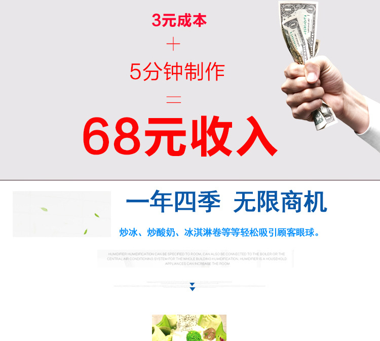 格琳斯商用炒冰淇淋卷炒冰機 雙方鍋雙控帶5桶炒酸奶機廠家直銷