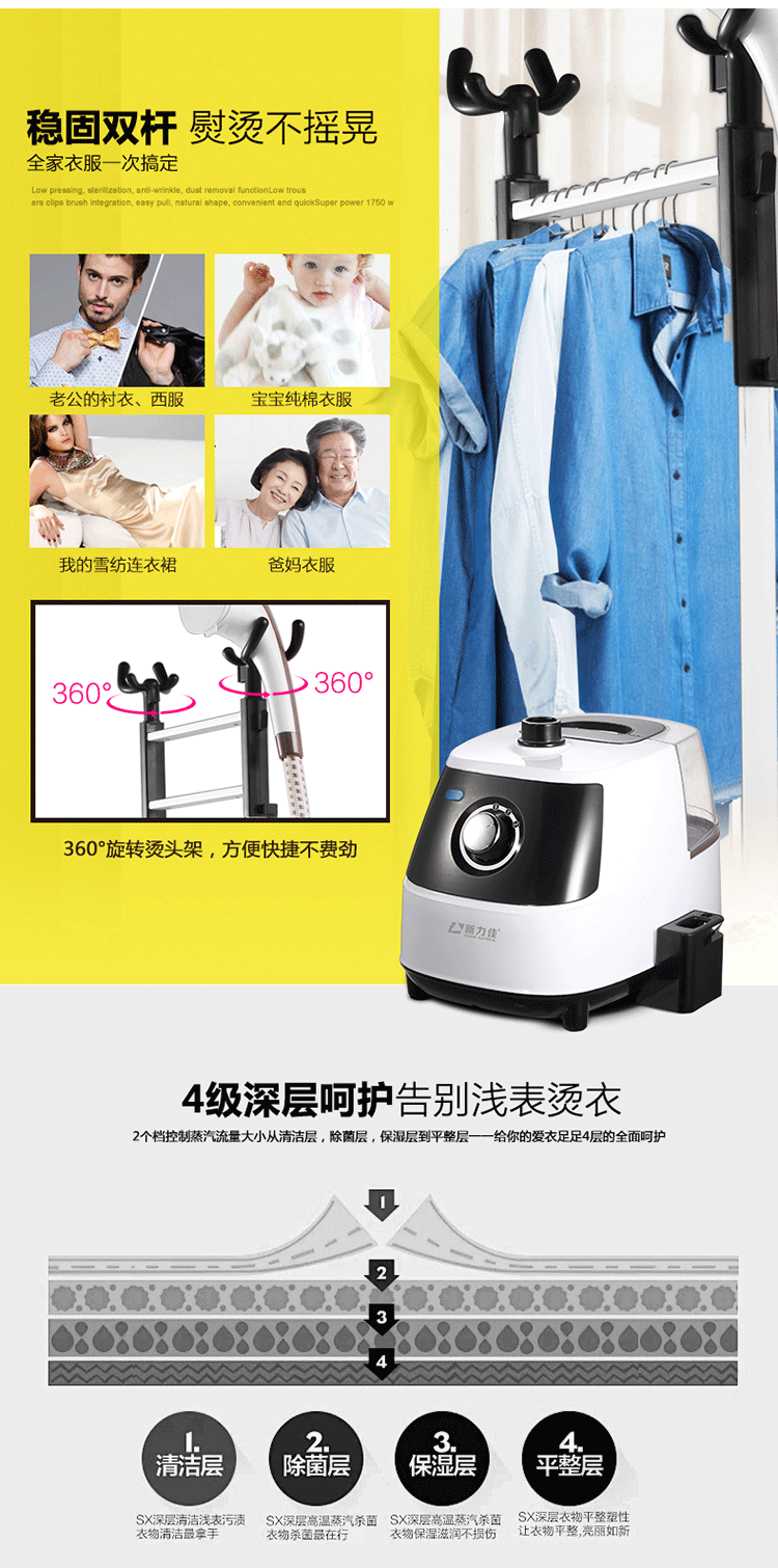 新力佳XLJ-802G立挺雙桿蒸汽掛燙機噴霧家用服裝酒店掛式電熨斗