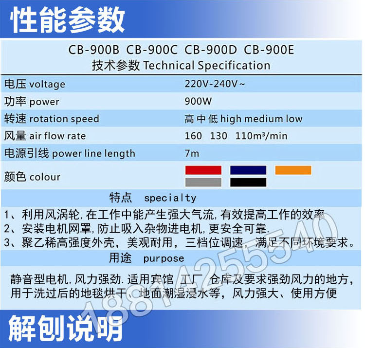 超寶CB900地面地板強(qiáng)力吹地機(jī)吹干機(jī)三速拉桿式股吹風(fēng)機(jī)超市酒店