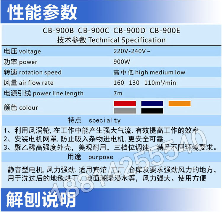 超寶CB900D地面地板強力吹地機吹干機三速拉桿式吹風機 超市酒店