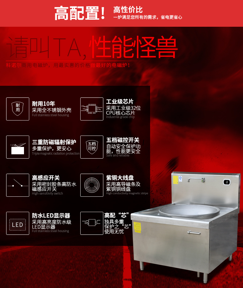 大功率商用電磁爐20KW凹面大炒爐食堂飯堂15千瓦大鍋灶電磁鍋爐