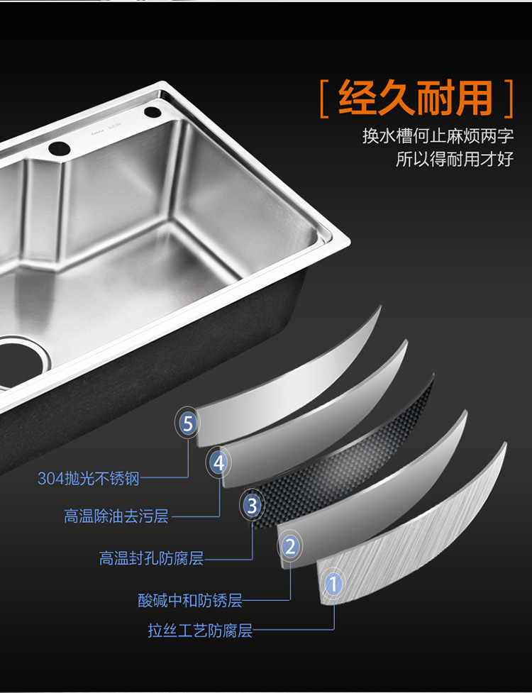 卡貝衛浴 廚房SUS304不銹鋼水槽 單槽套餐 洗菜盆 水池洗手盆